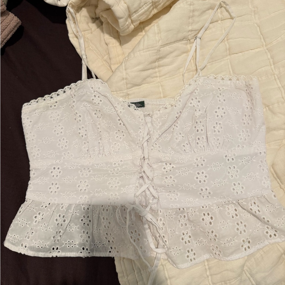 wild fable White Eyelet Lace-Up Peplum Cami